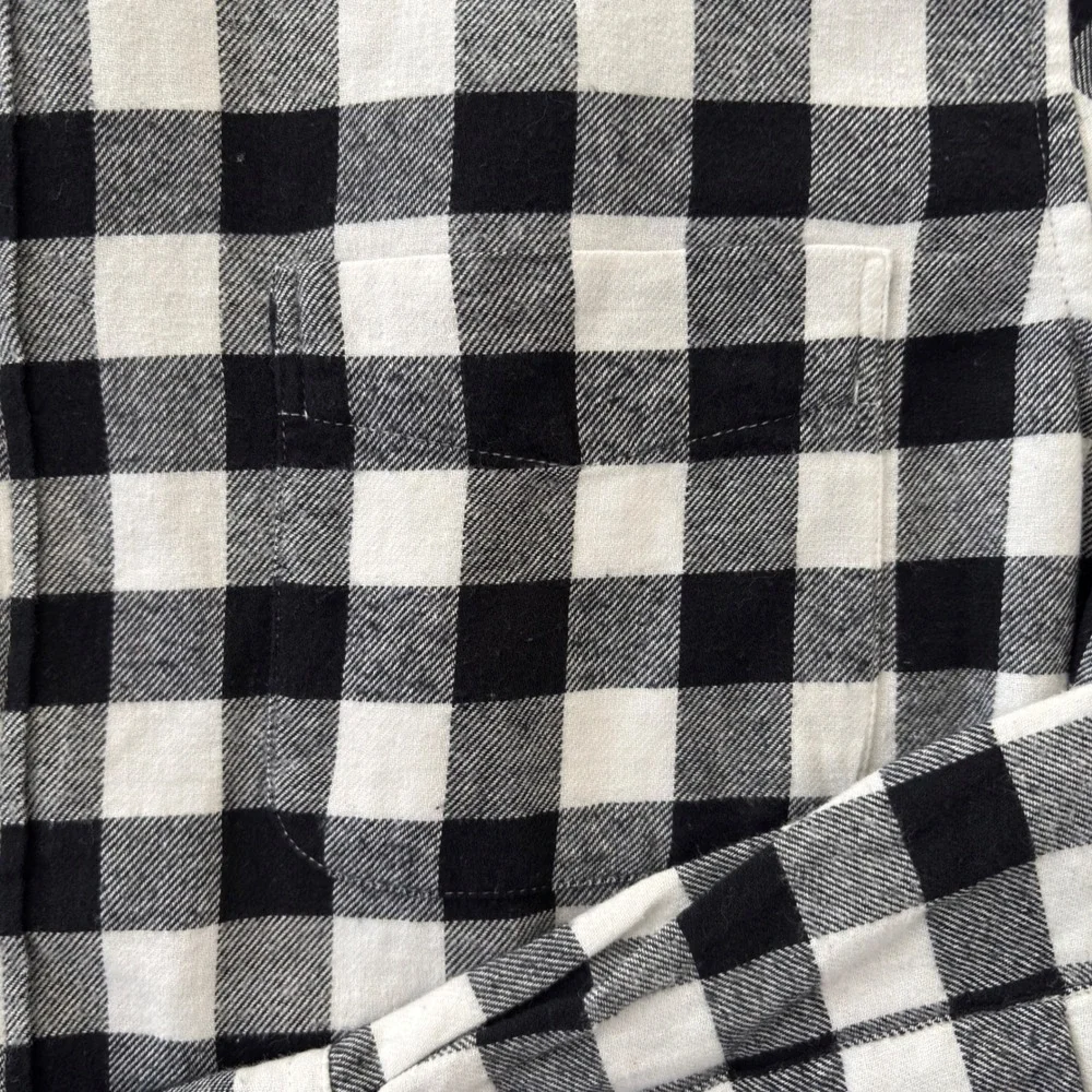 J.Crew Mens Slim Fit Flannel Shirt Large Black White Buffalo Check Plaid Cotton